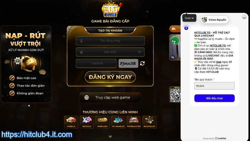 Liên hệ HITCLUB trực tiếp qua livechat