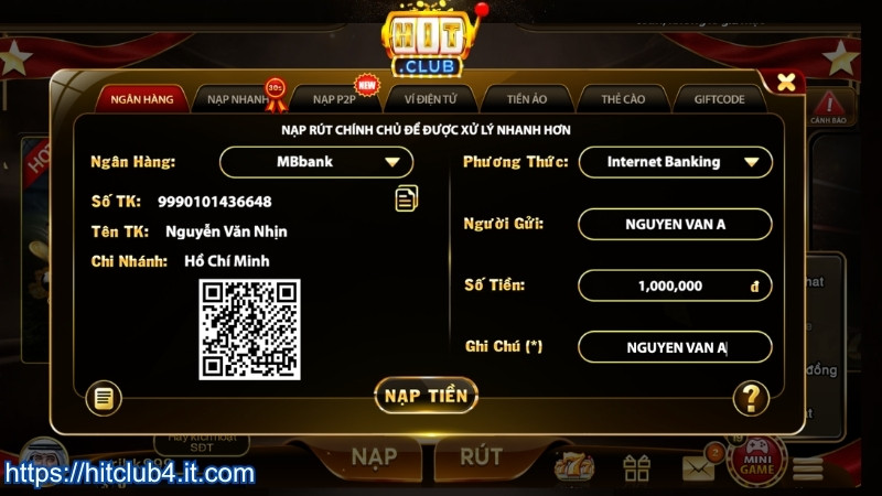 Nạp tiền HITCLUB qua ngân hàng trực tuyến